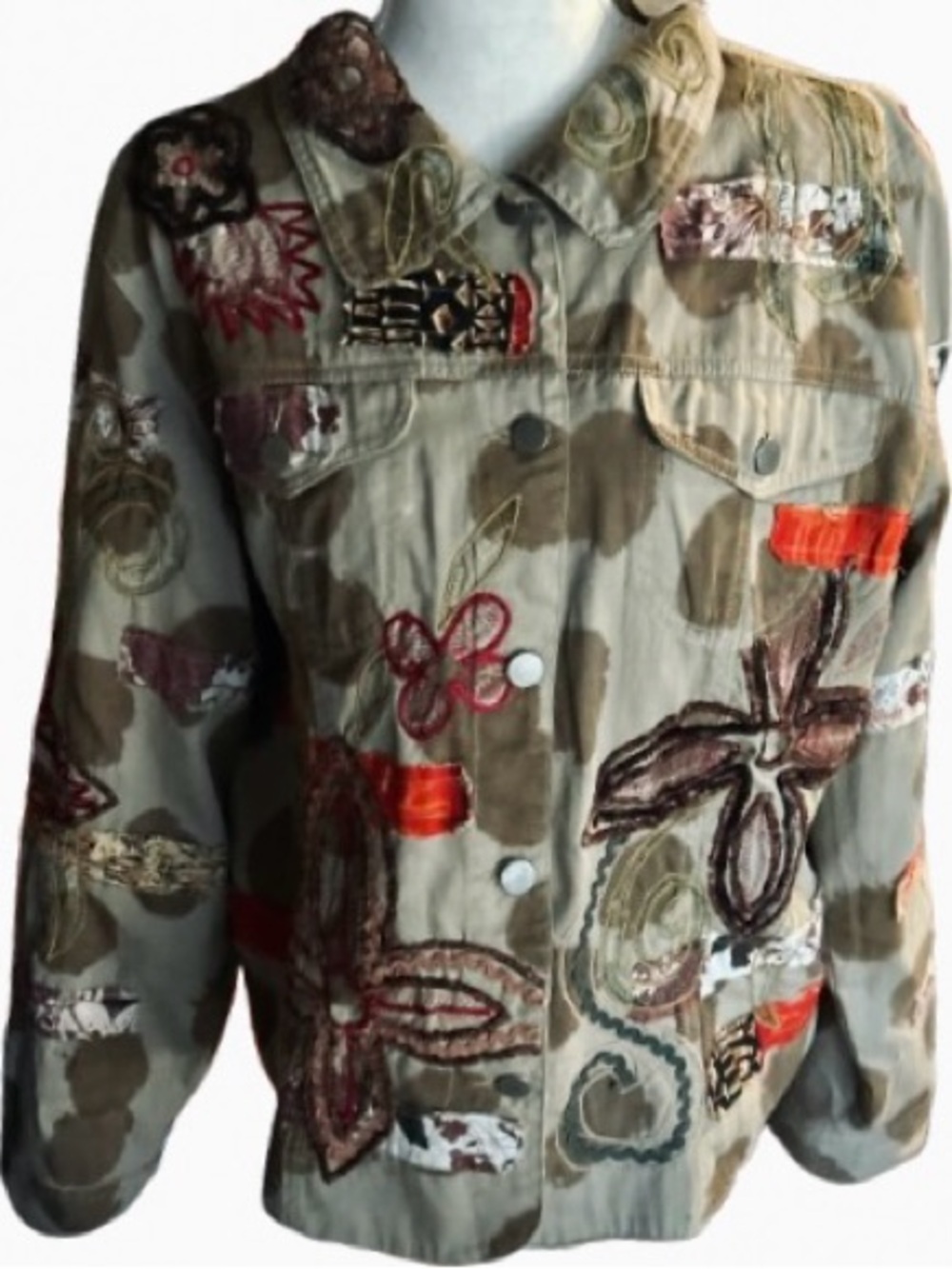 100% Cotton Vintage Embroidered BLEU BAYOU Boho Patchwork Jacket 90s Y2K Floral - Picture 10 of 16